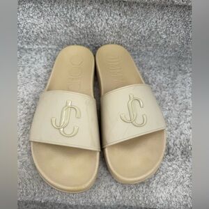 Jimmy Choo Cream Rubber Slide Sandals